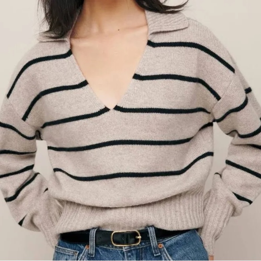 NWT Reformation V-Neck Sweater - Black and Cream Stripes